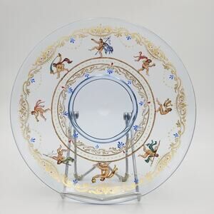 Antique Venetian Murano Salviati Style Enameled Gilded Cherub Putti Glass Plate